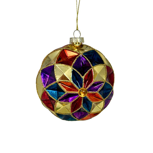 Glass Diamond Jewel Tone Ball Ornament - Multi 4" | TG