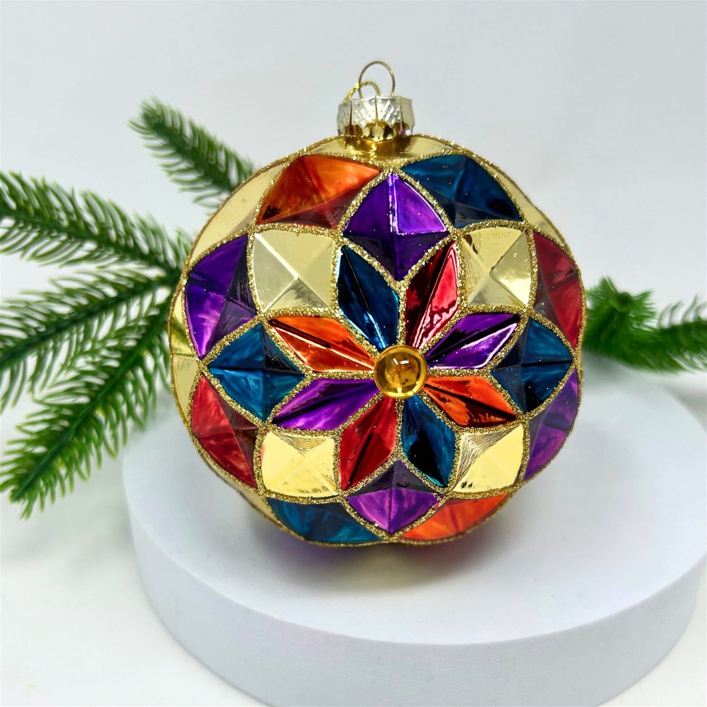 Glass Diamond Jewel Tone Ball Ornament - Multi 4" | TG