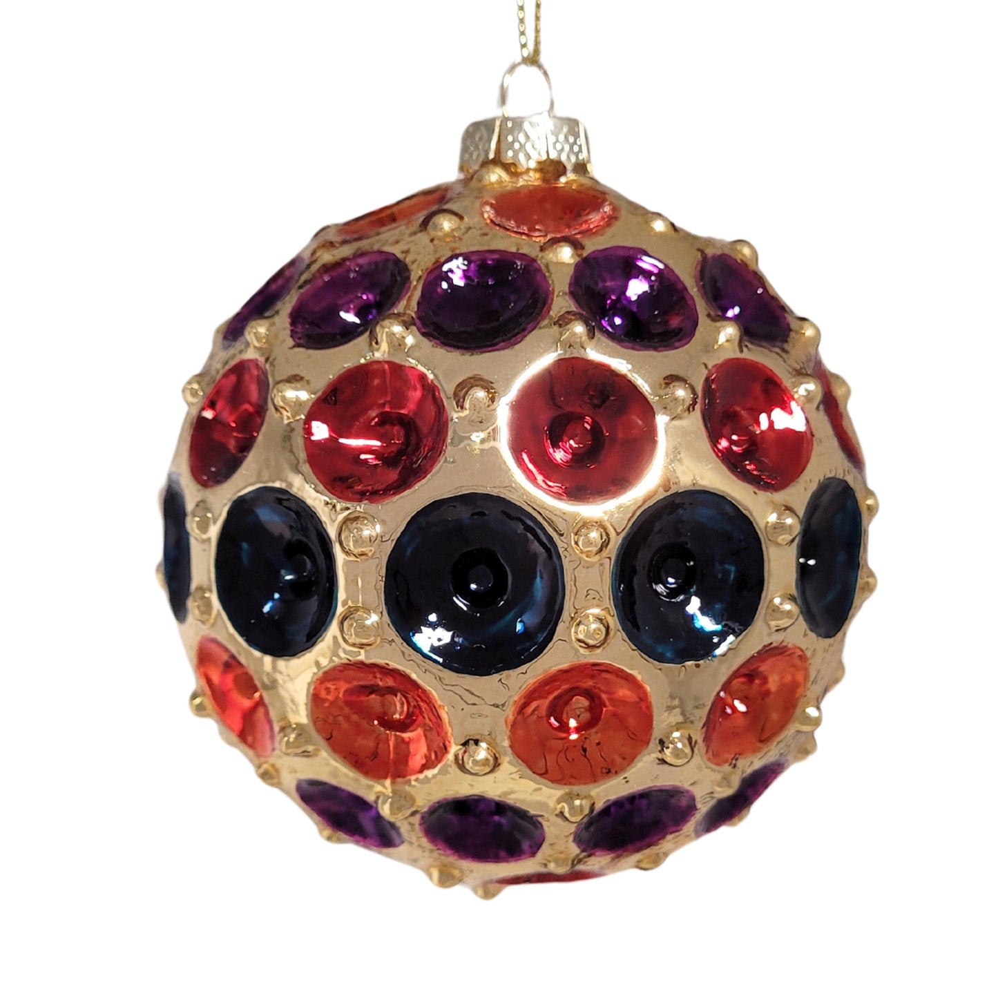 Glass Jewel Tone Dot Ball Ornament - Gold/Purple/Red/Orange 3.5" | TG