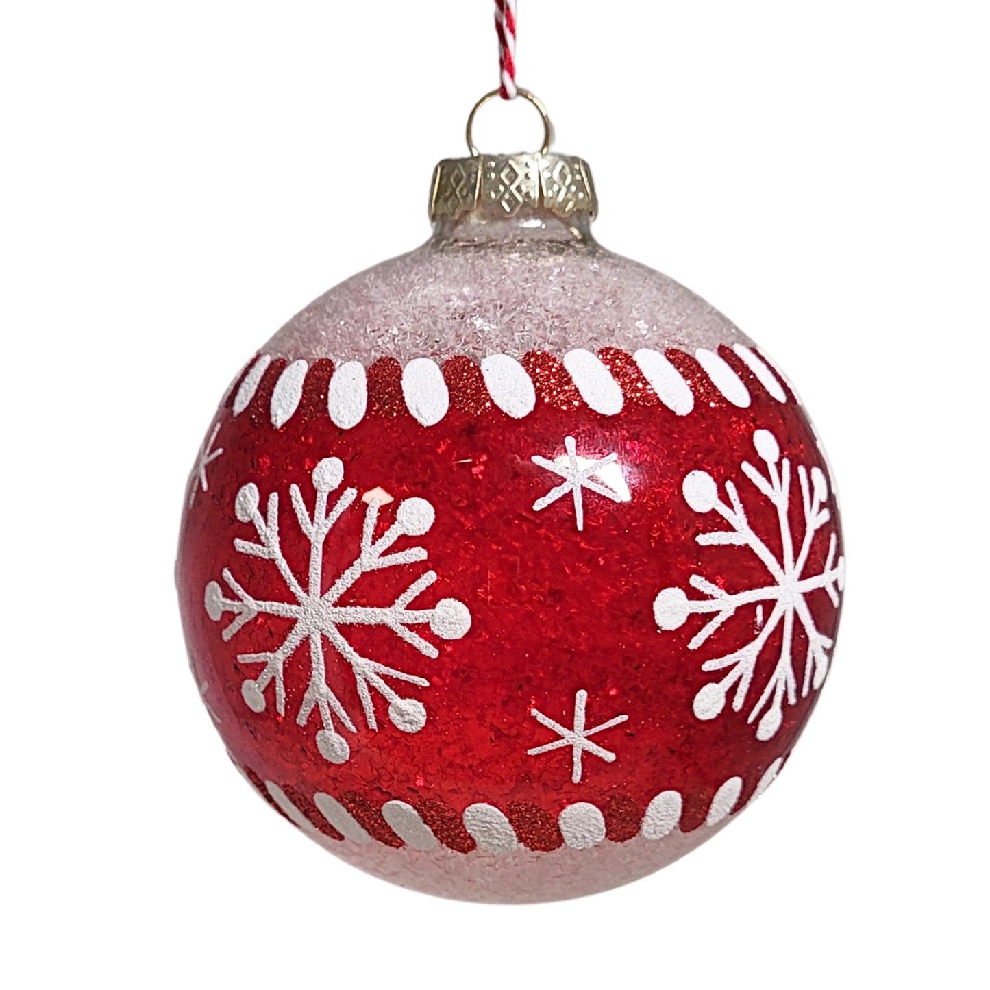 Red/White Snowflake Glass Ball Ornament 4" | TG