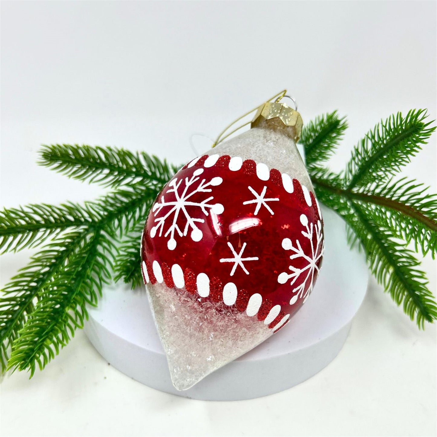 Red/White Snowflake Glass Finial Ornament 5.5" | TG