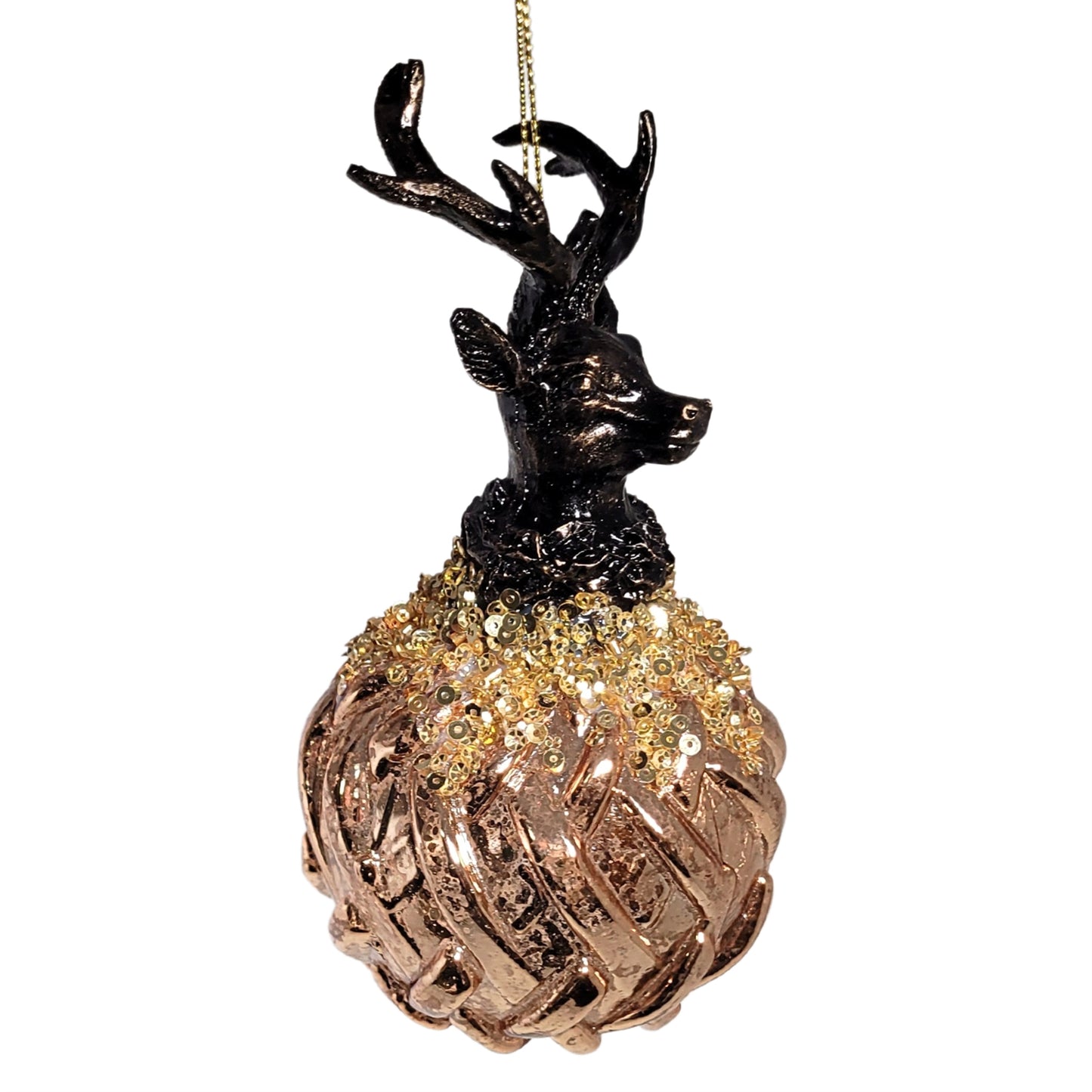 Gold Weaved Glass Deer Ornament 5.75" | TG