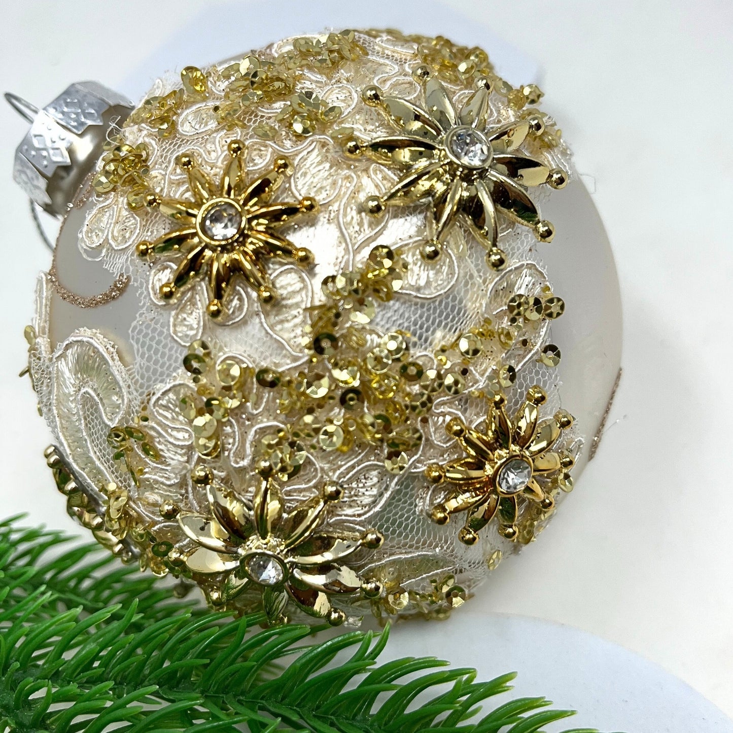 Glass Ball Ornament w/ Ornate Floral Print 4" | TG
