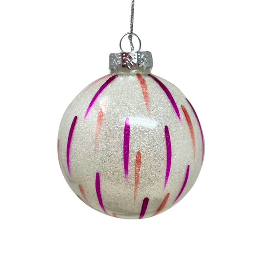 Glitz and Glam Glass Glitter Ball Ornament - White/Pink/Peach 3" | TG