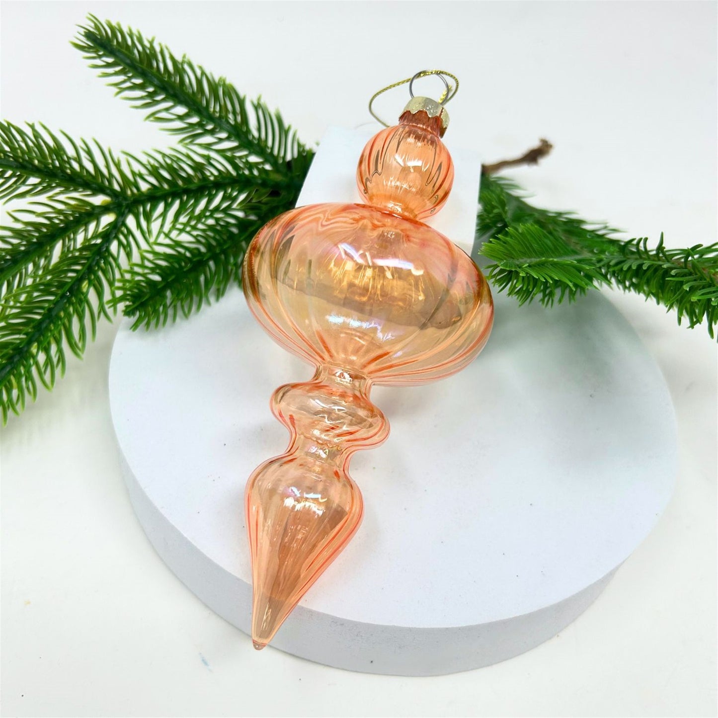 Swirl Glass Finial Ornament - Orange 6" | TG
