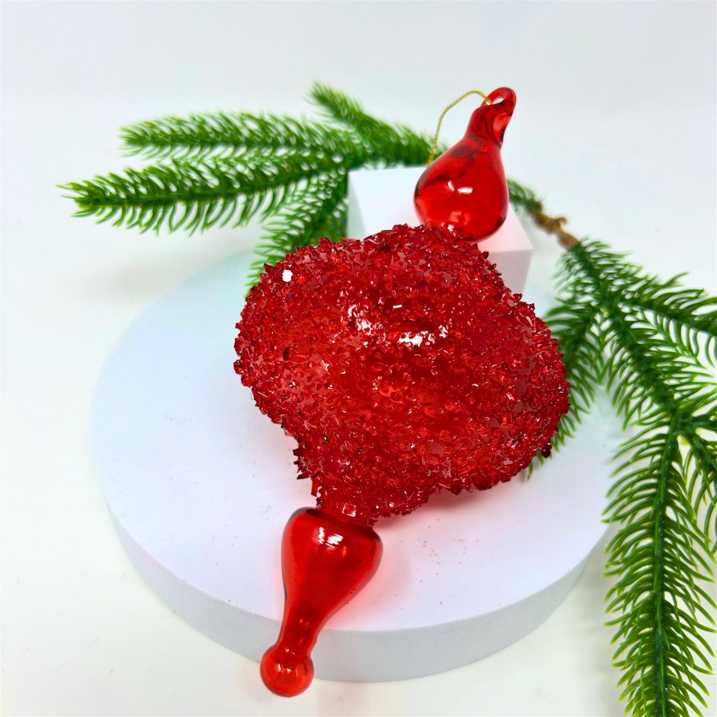 Red Glass Encrusted Finial Ornament 6.75" | TG