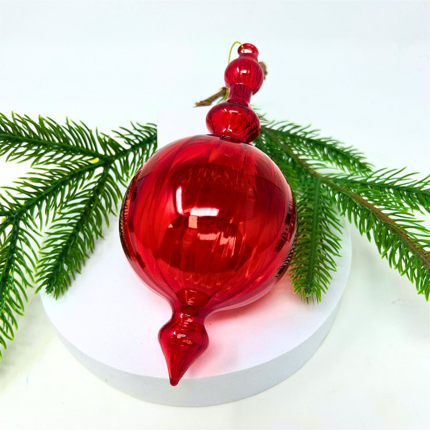 Vertical Stripe Red Glass Finial 6.75" | TG