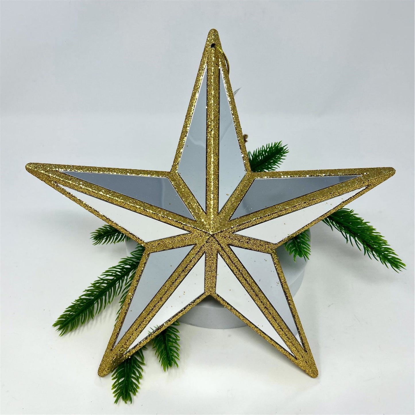 Plastic Mirror Star Glitter Ornament - Gold 11x10.6x3" | ZT