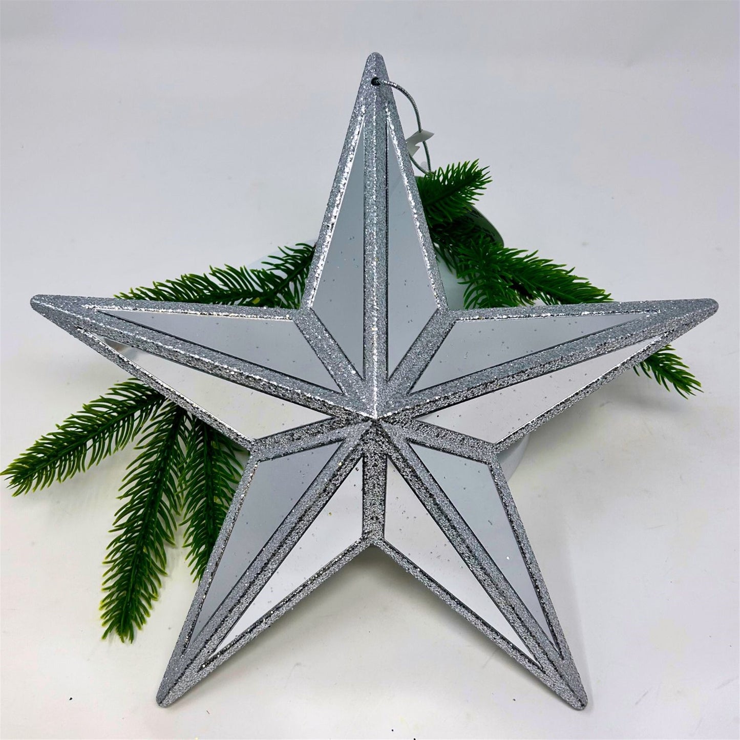 Plastic Mirror Star Glitter Ornament - Silver 11x10.6x3" | ZT
