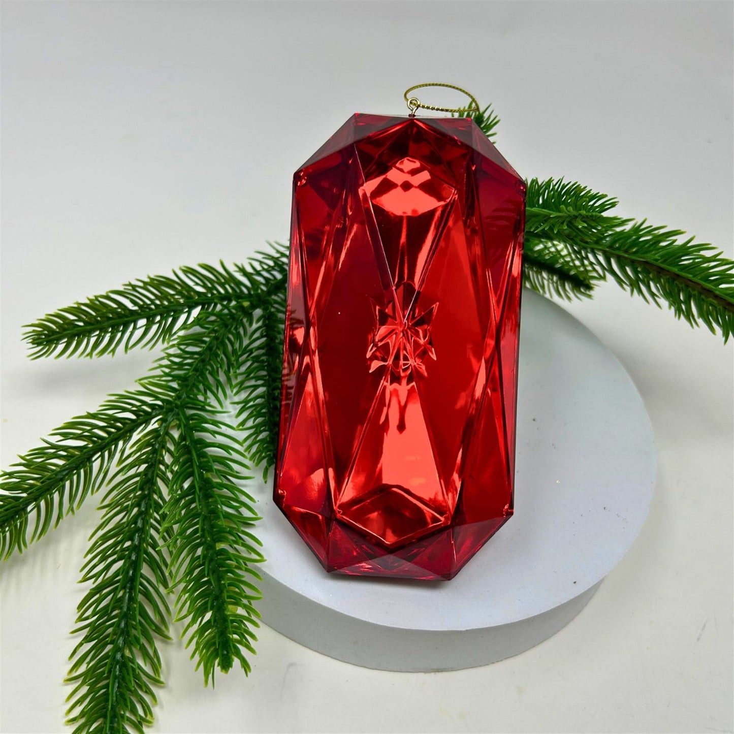 Plastic Rectangle Diamond Ornament - Red 4.3x3.1x8.7" | ZT