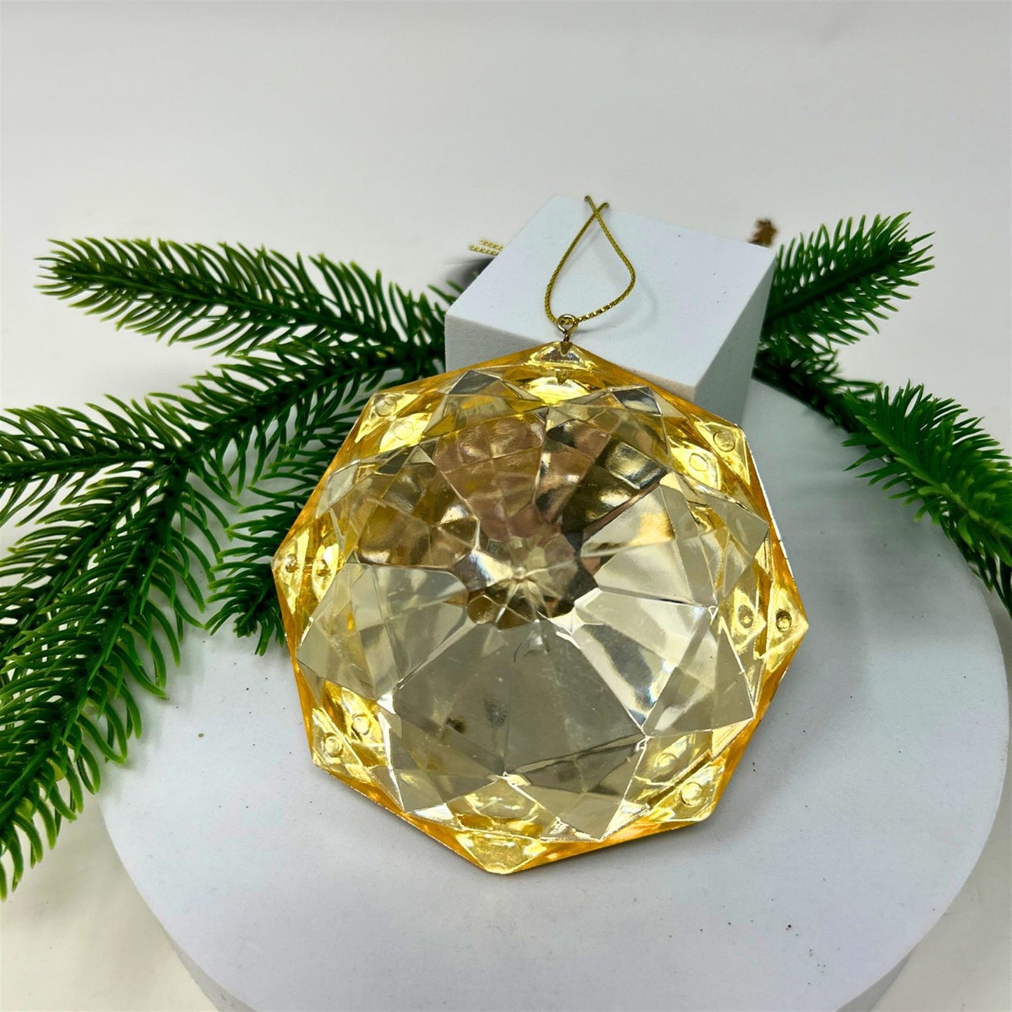 Plastic Octagon Diamond Ornament - Gold 3.5x2x4" | ZT