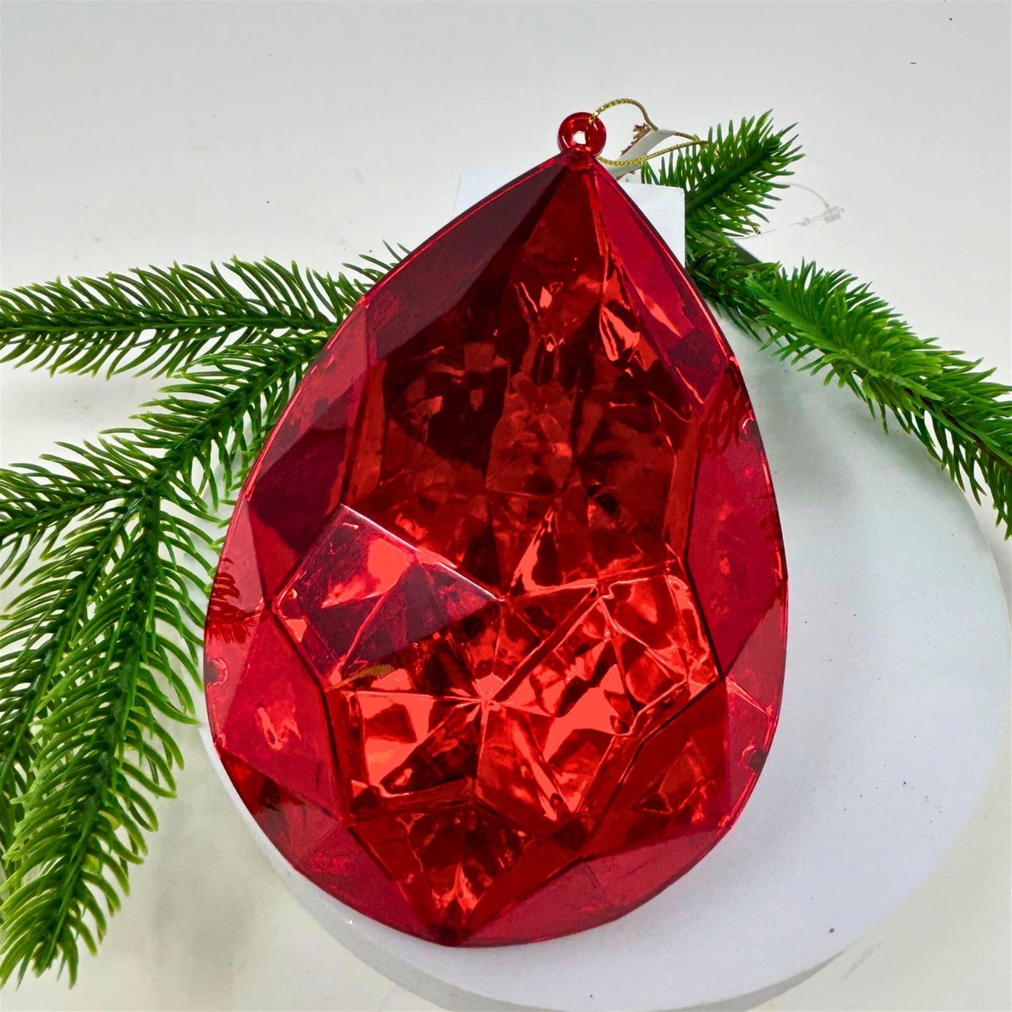 Plastic Rain Drop Diamond Ornament - Red 4x2.4x6" | ZT