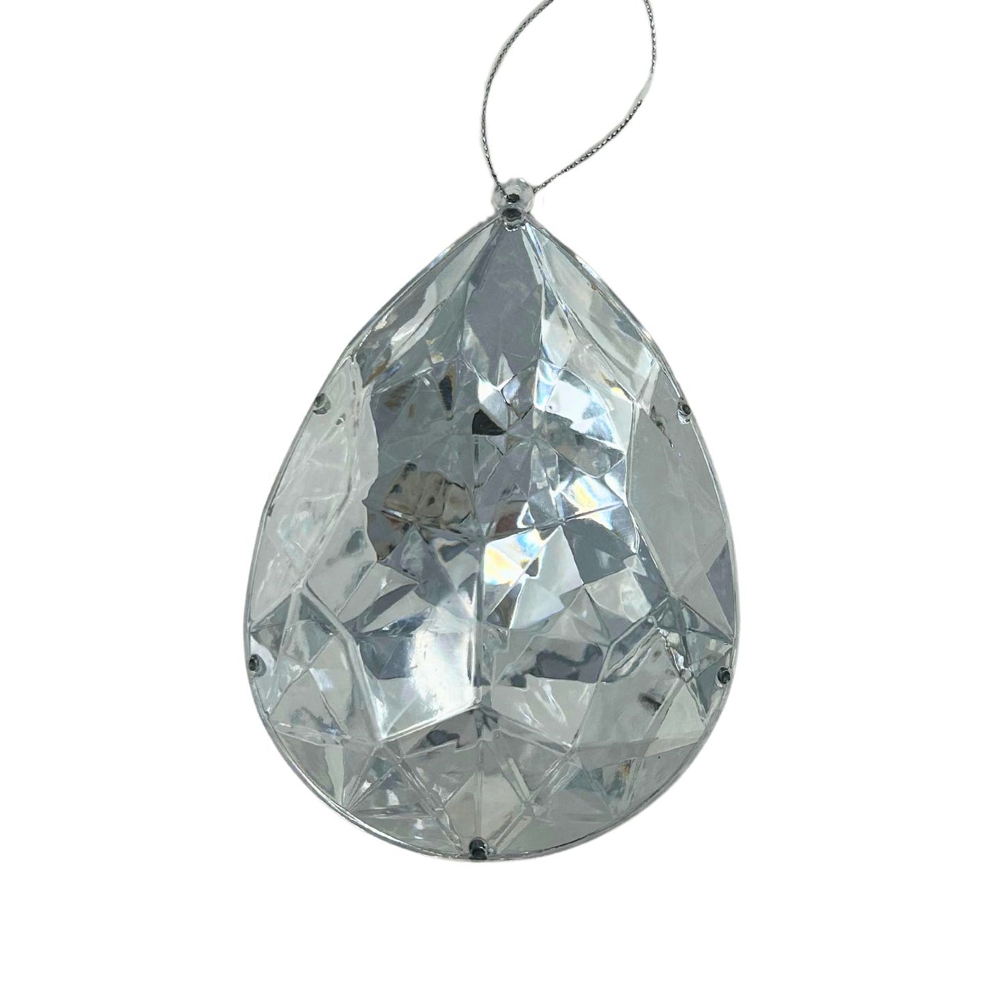 Plastic Rain Drop Diamond Ornament - Silver 4x2.4x6" | ZT