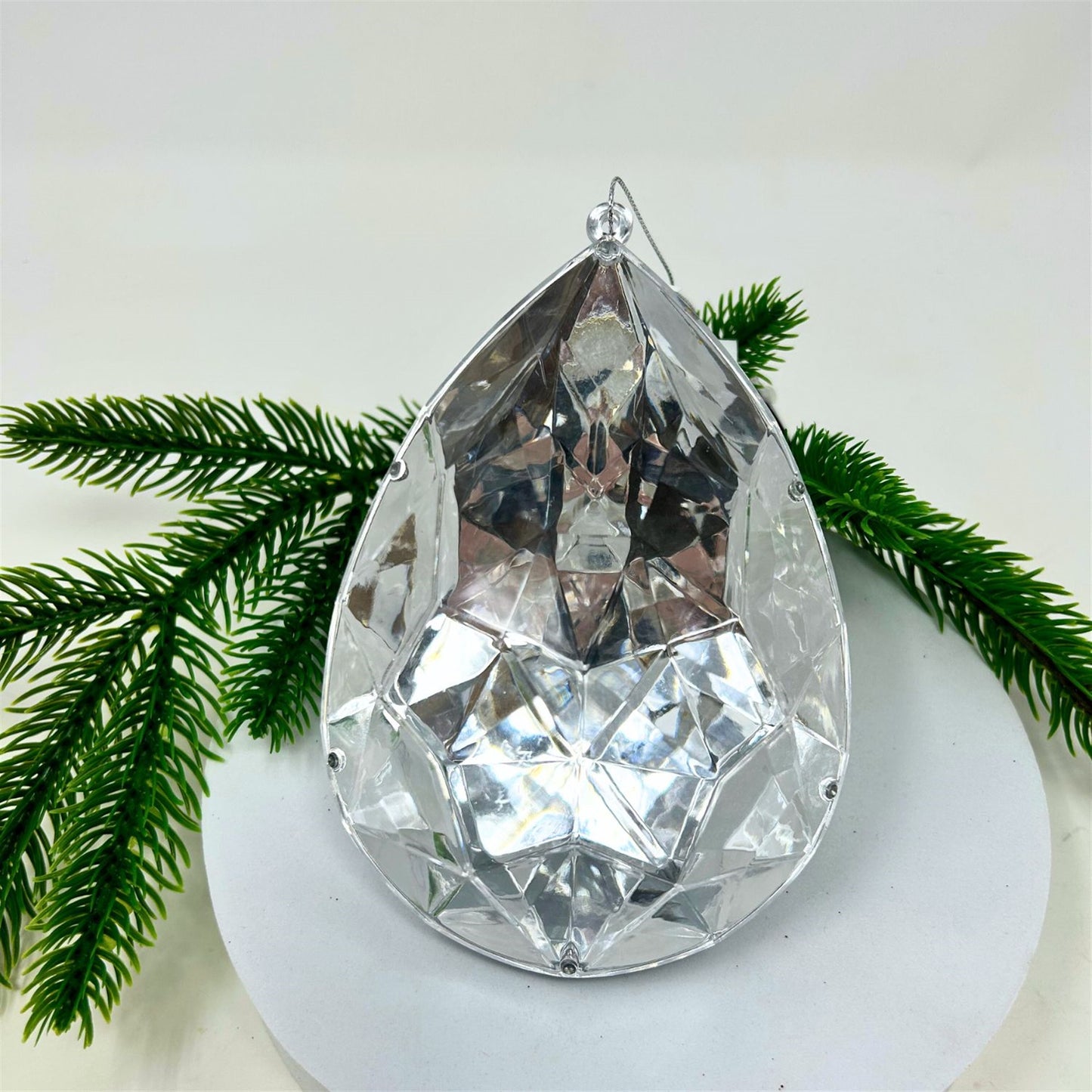 Plastic Rain Drop Diamond Ornament - Silver 6.3x4x9" | ZT