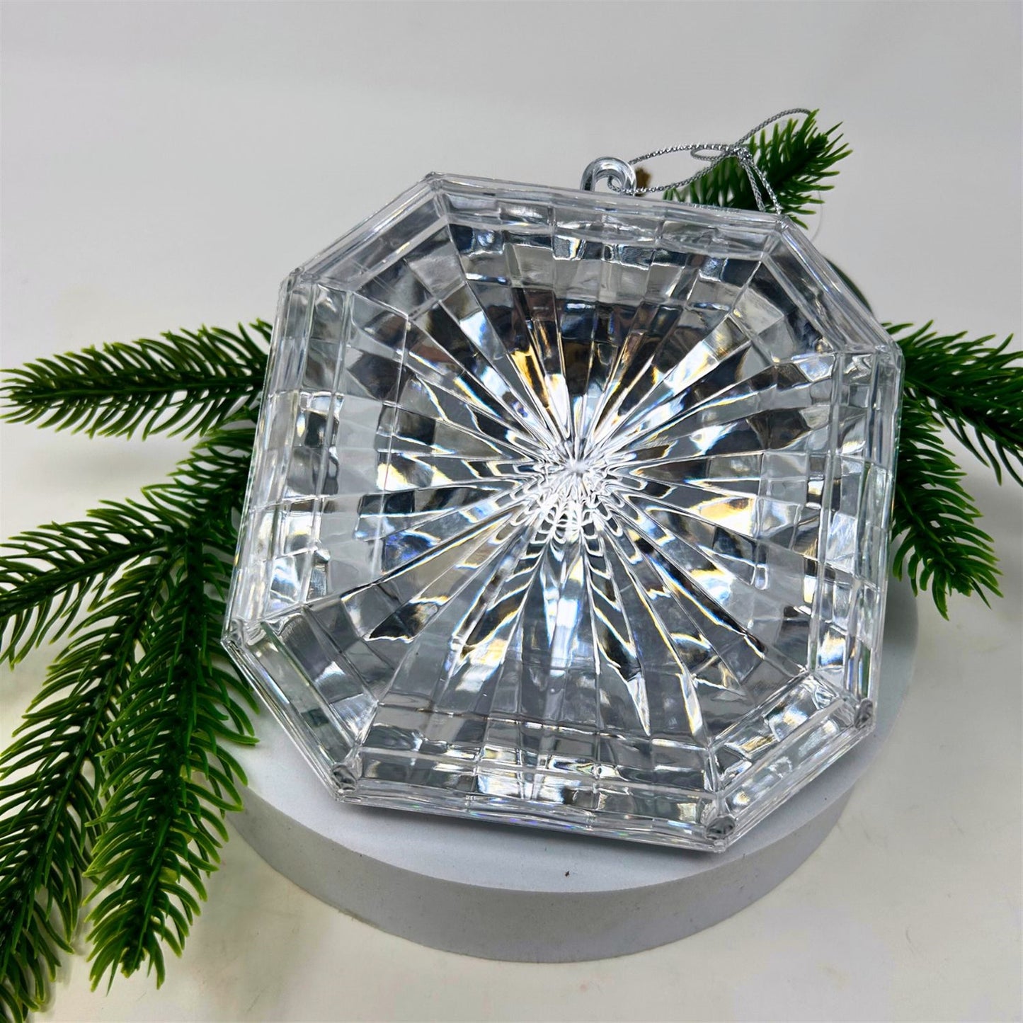 Plastic square Diamond Ornament - Silver 4.7x5.1x2" | ZT