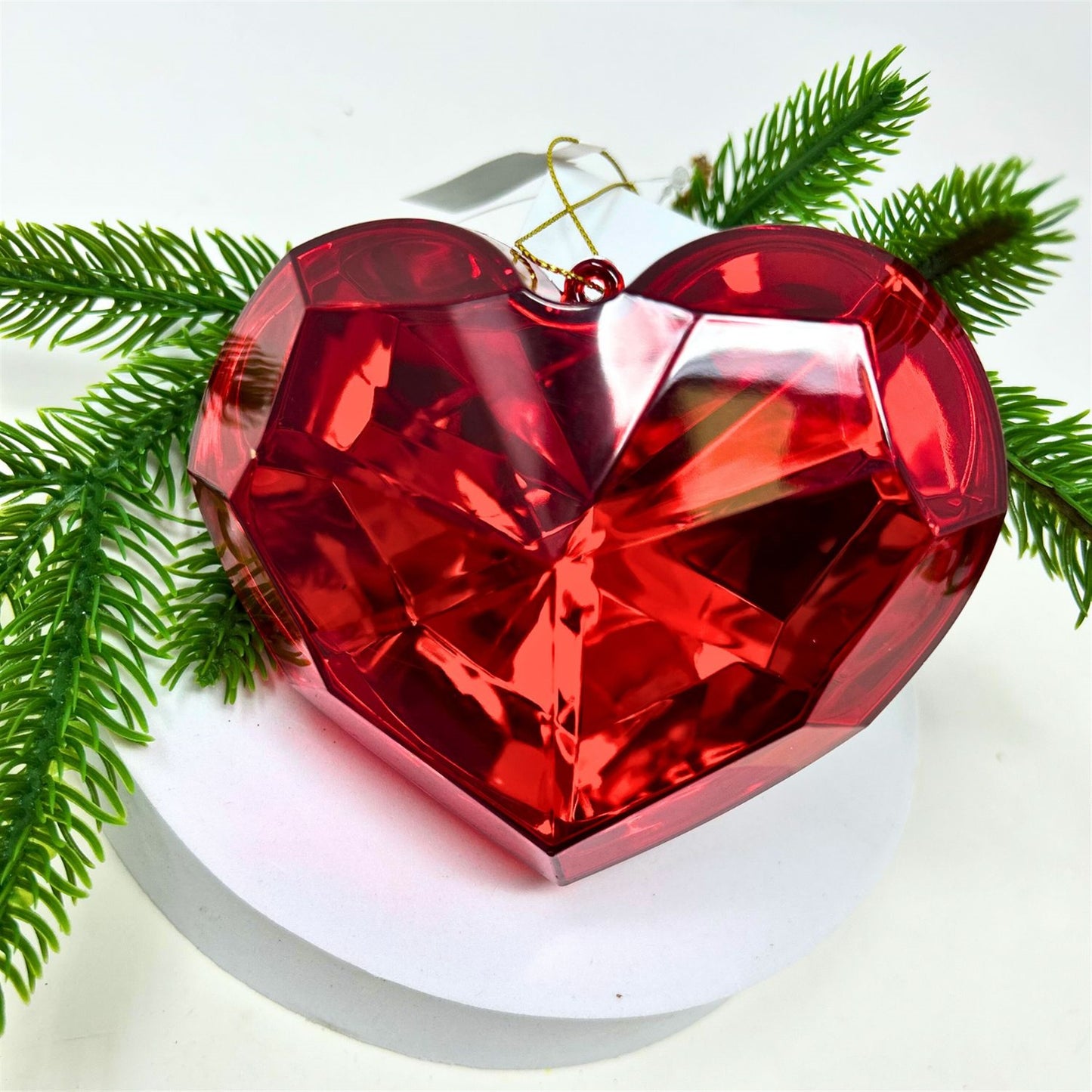 Plastic Heart Diamond Ornament - Red 4.7x2.8x4" | ZT