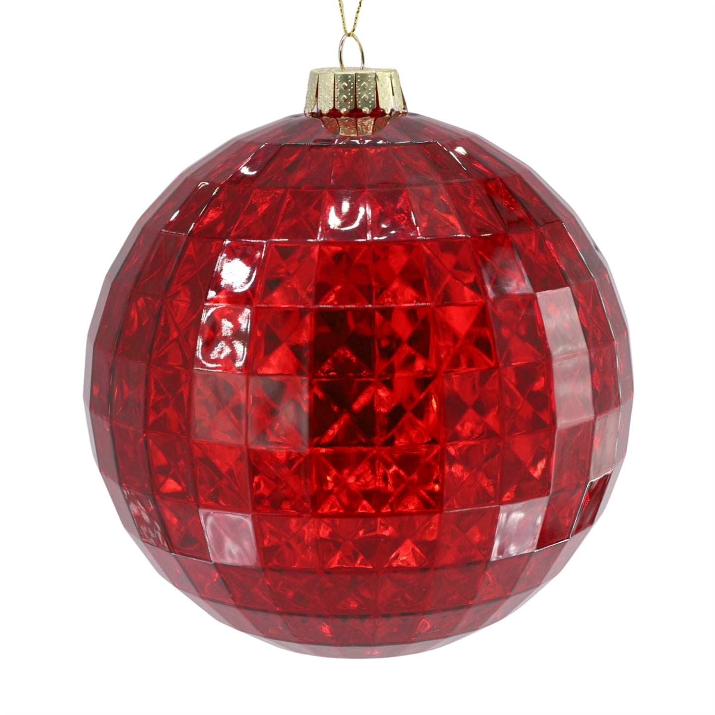 6" Faceted Plastic Ball Ornament - Red