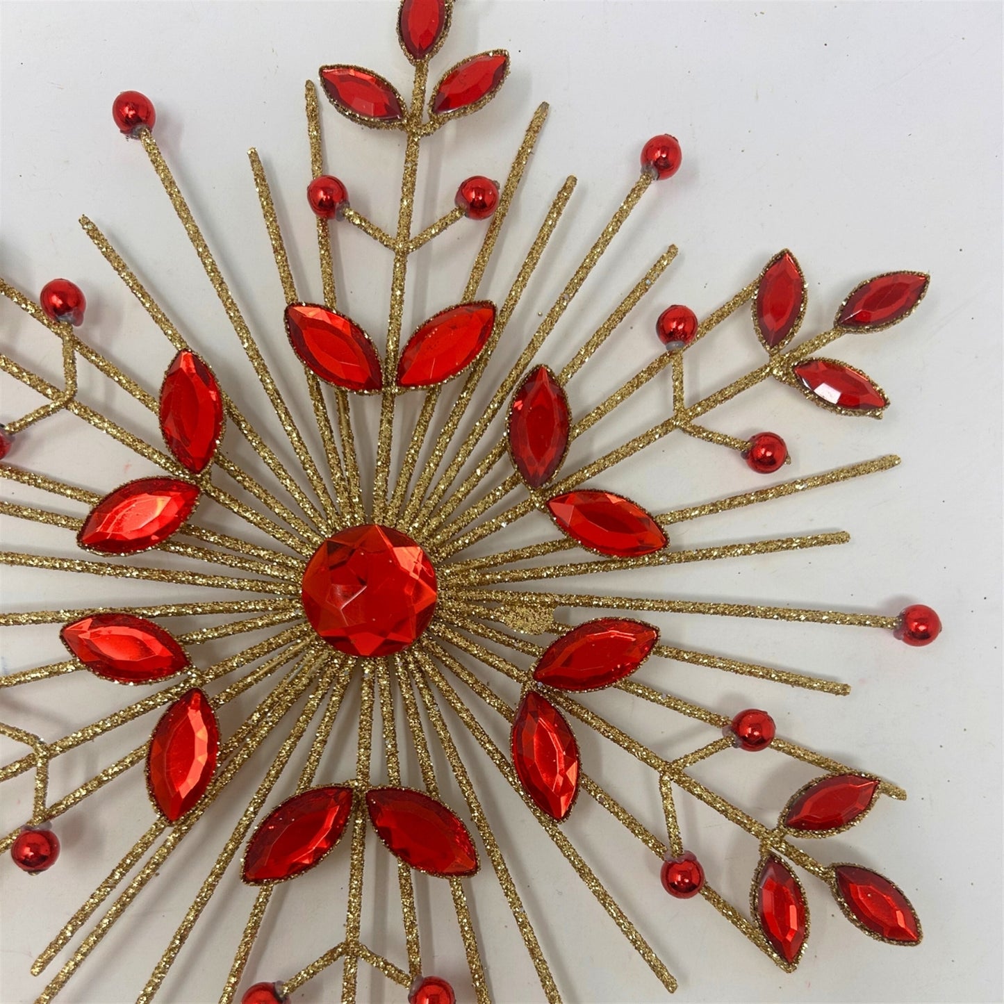 Jeweled Metal Glittered Snowflake Ornament 9.5" - Red | YK