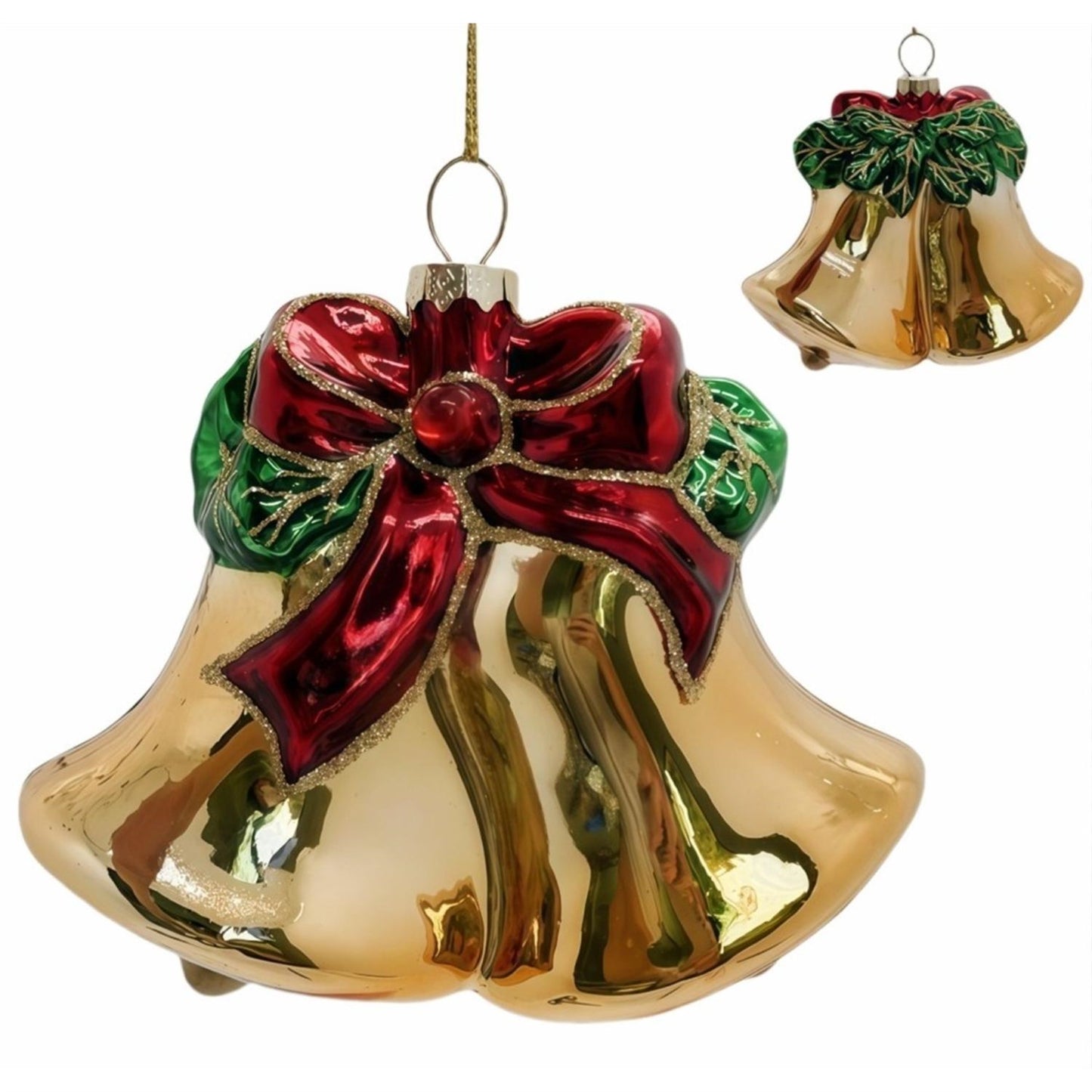 Golden Bell w/ Bow/ Glass Ornament 4" | TG