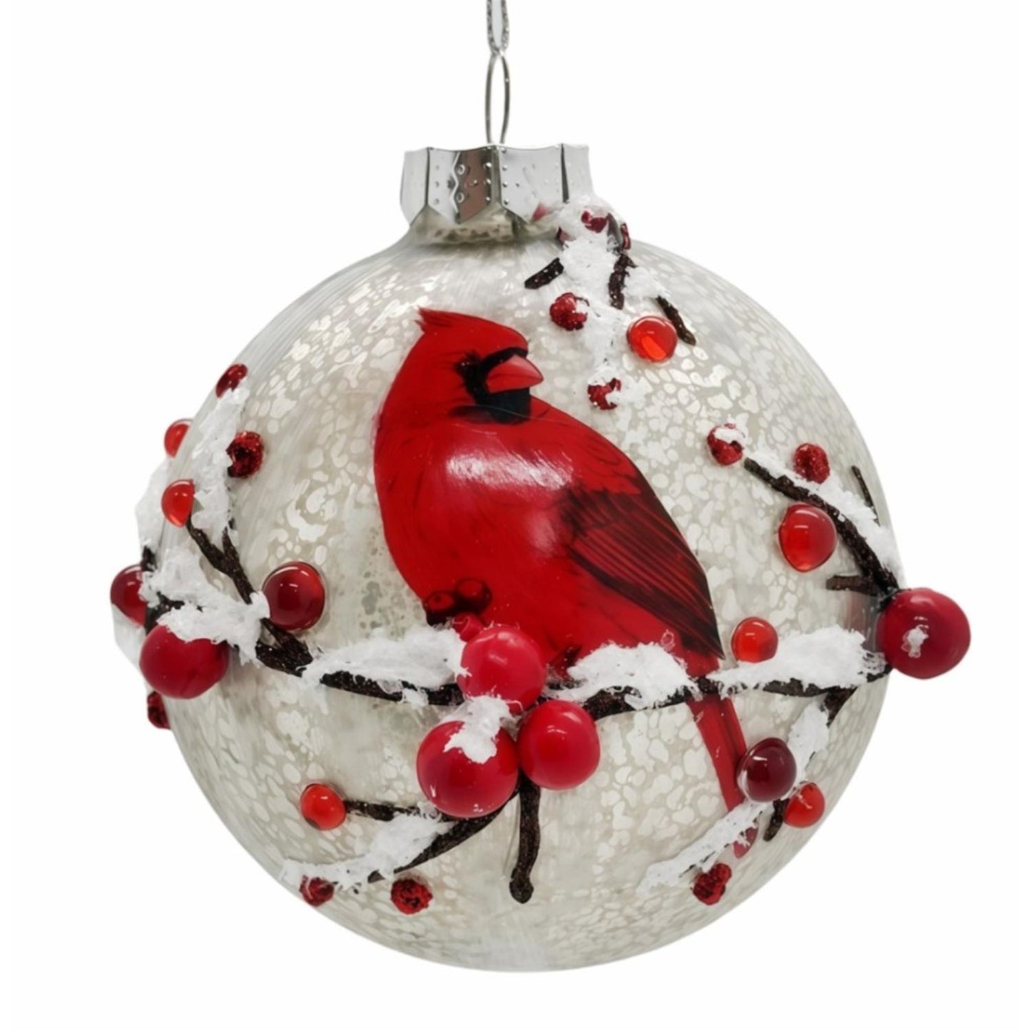 Cardinal w/ Berries Glass Ornament 4.5" | TG