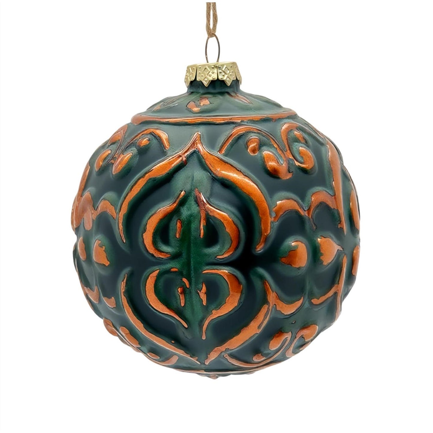 Bronze/Green Patina Embossed Glass Ball Ornament 4.5" (style 2) | TG