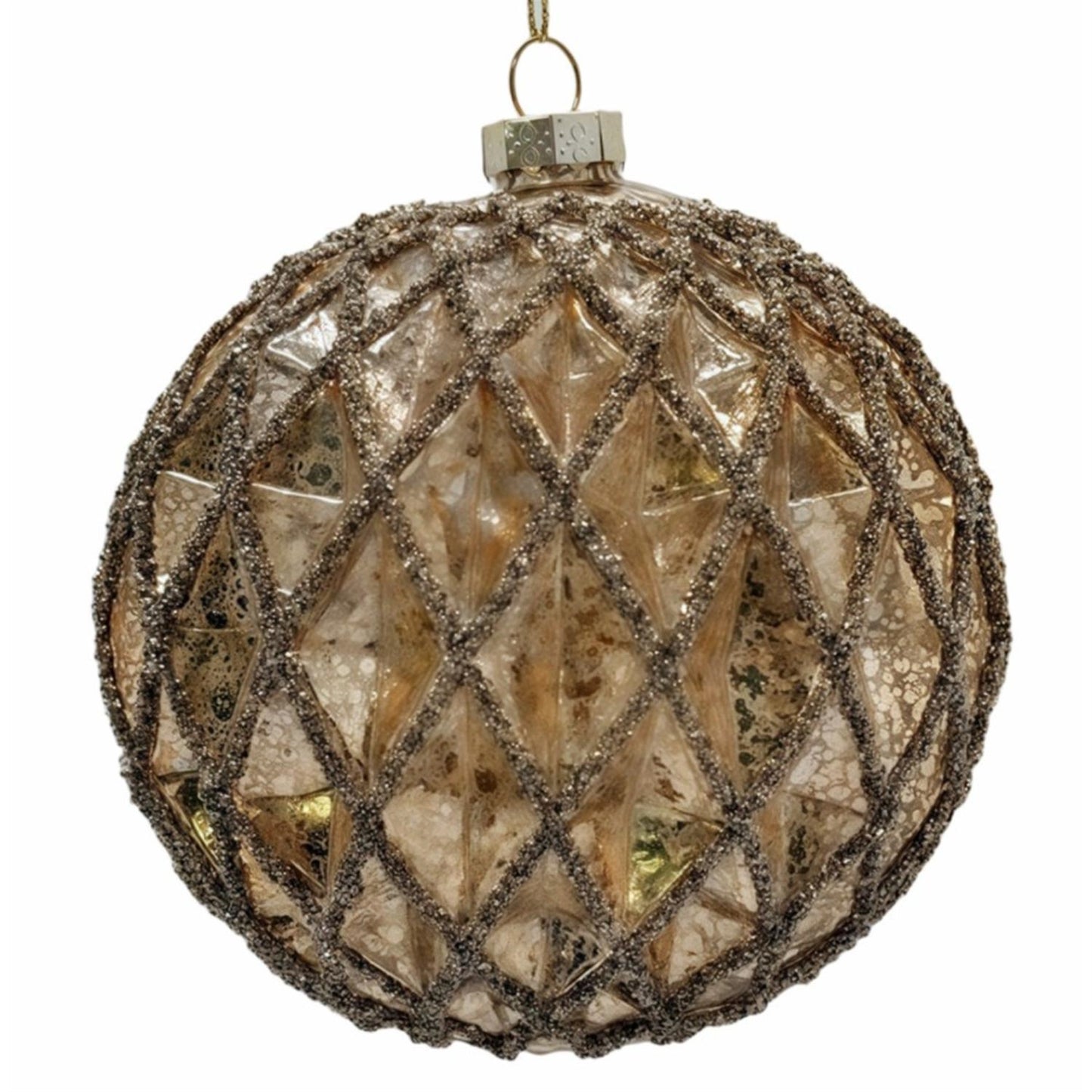 Vintage Estate Gold Glass Ball Ornament 4.5" | TG