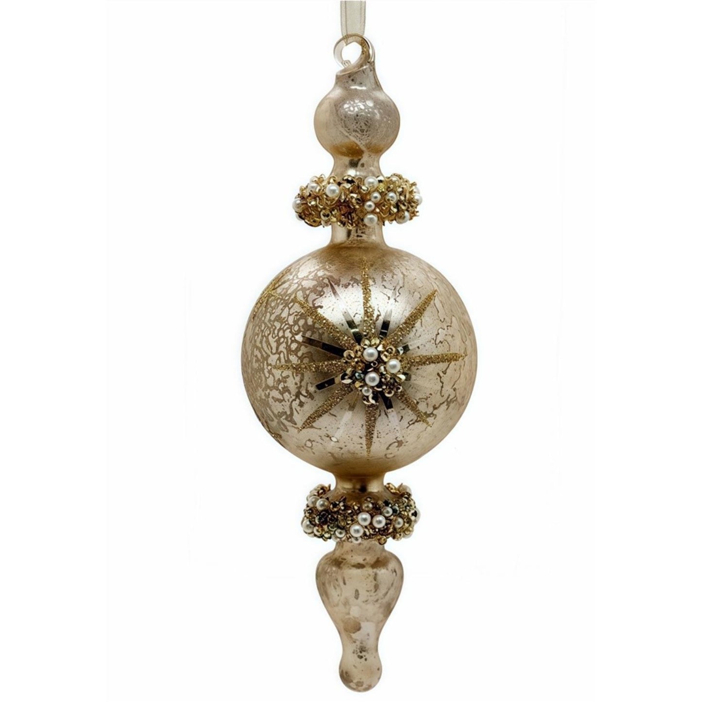 Golden Pearls Estate Glass Finial Ornament 8" | TG