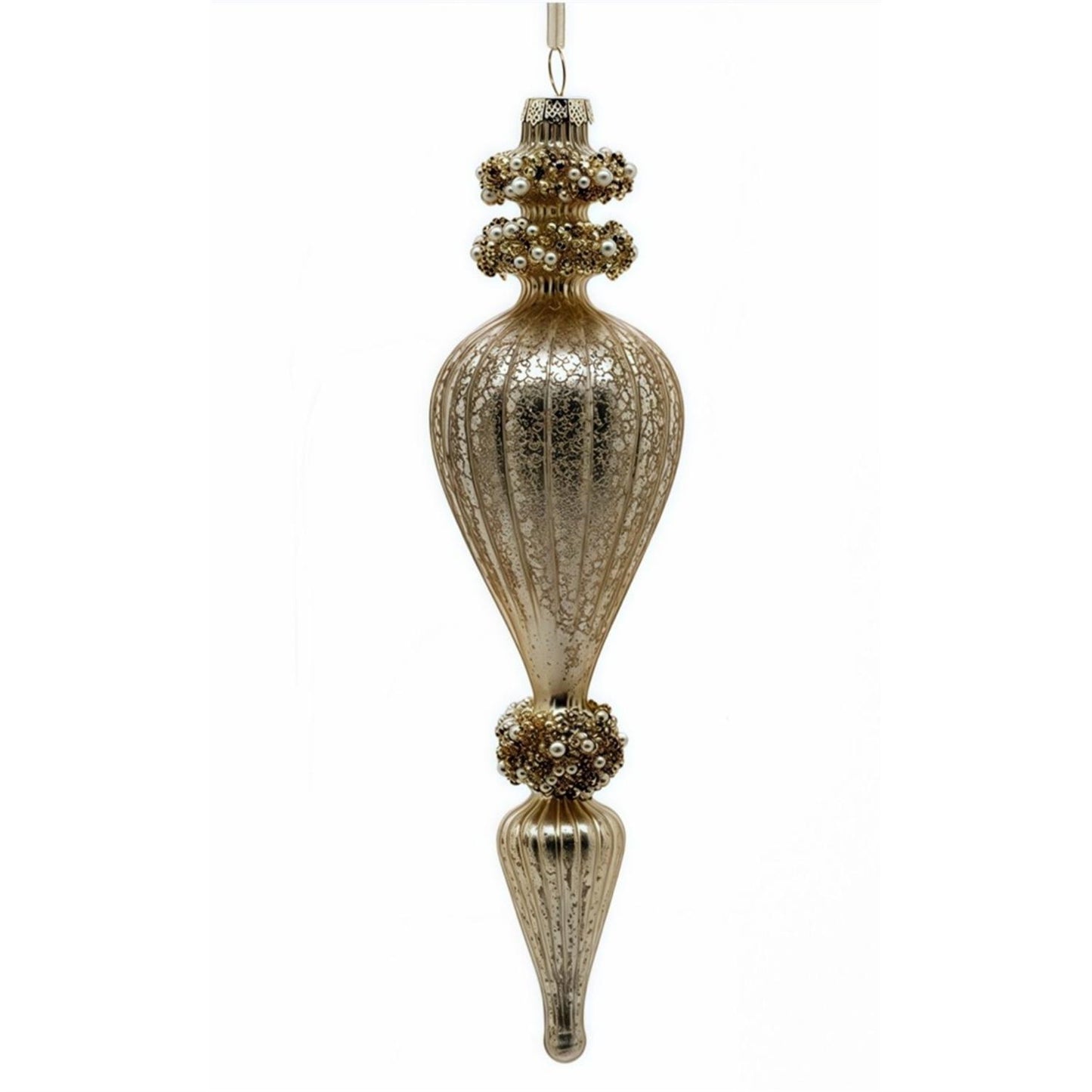 Golden Pearls Estate Glass Finial Ornament 9.5" | TG