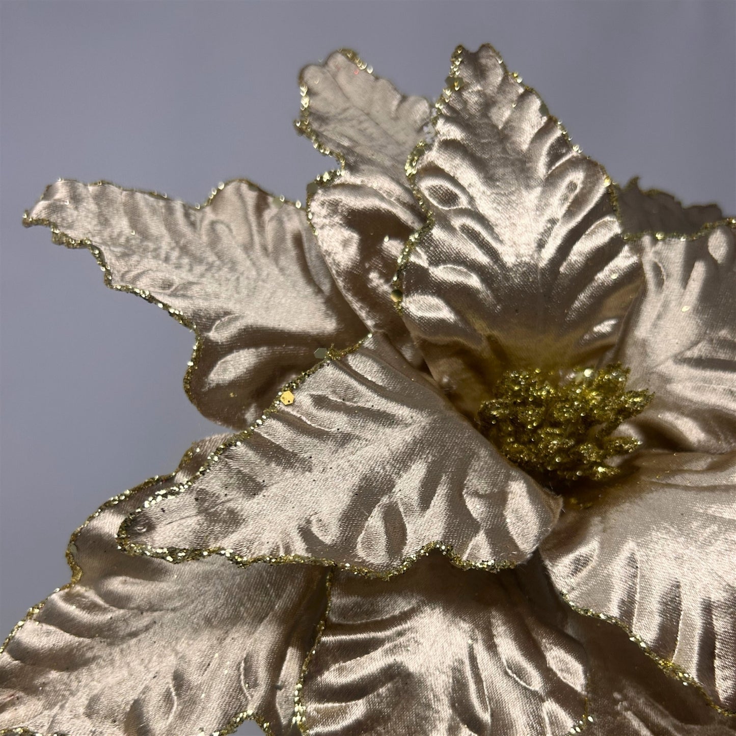 Metallic Velvet Poinsettia Stem 14" Height 12" Dia - Taupe | DB