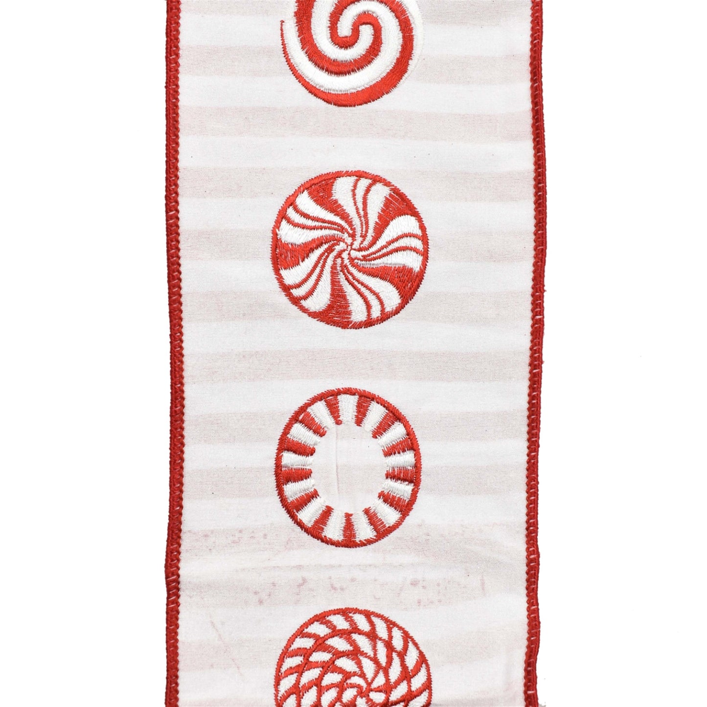 Peppermint Swirl Candy Ribbon w/ Striped backing - Red/White 4” x 10yd | IR