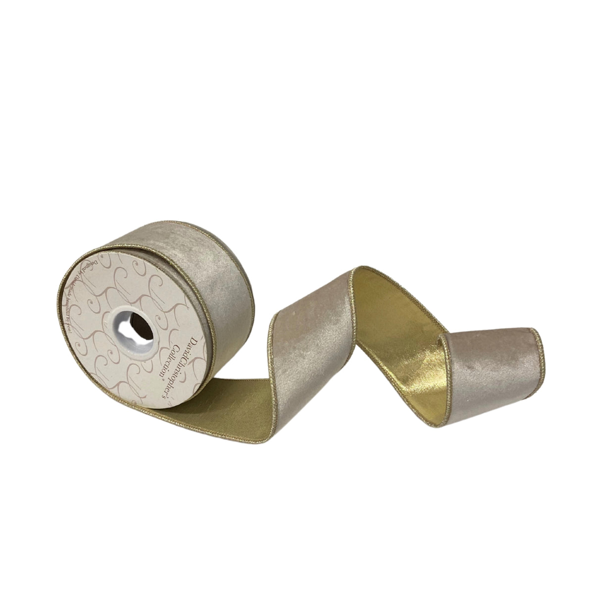 2.5"X10YD Celadon Velvet Ribbon With Rose Gold Lame Back David