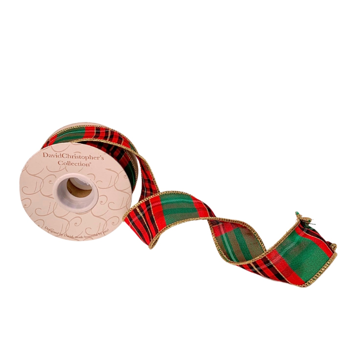 Traditional Christmas Plaid Ribbon w/ Gold Edge Ribbon 1.5” x 10yd | IR