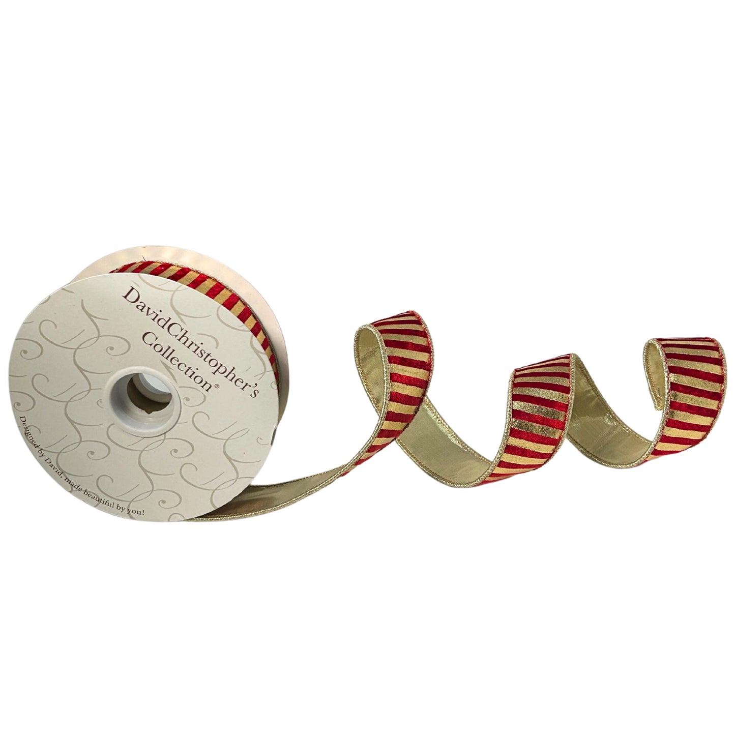 Metallic Gold Stripe Red Velvet Ribbon 1.5” x 10yd | IR