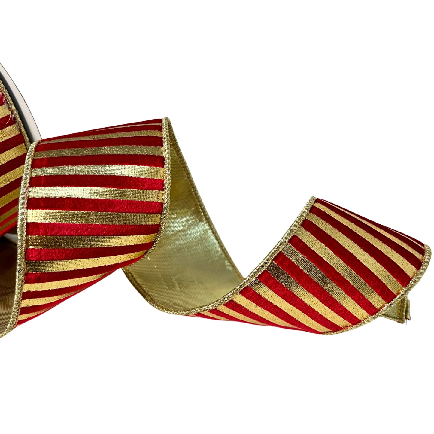 Red Velvet w/ Gold Metallic Stripe Ribbon 2.5” x 10yd | IR