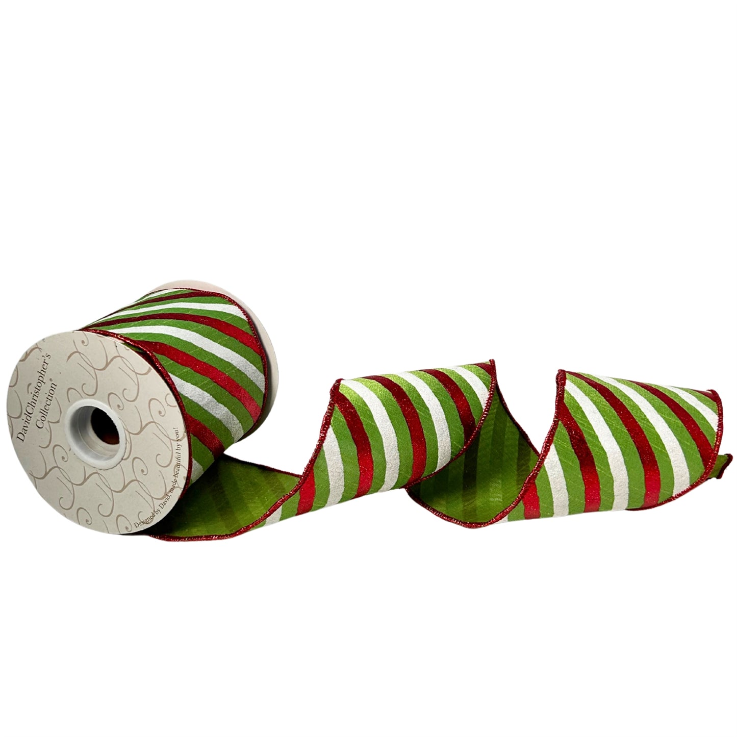 Lime/Red/White Faux Dupioni Stripe Ribbon 4” x 10yd | IR