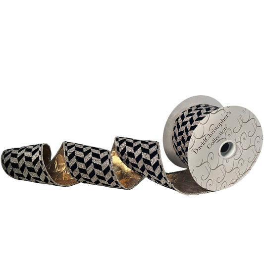 Black Velvet w/ Champagne Glitter Blocks Ribbon 4” x 10yd | IR