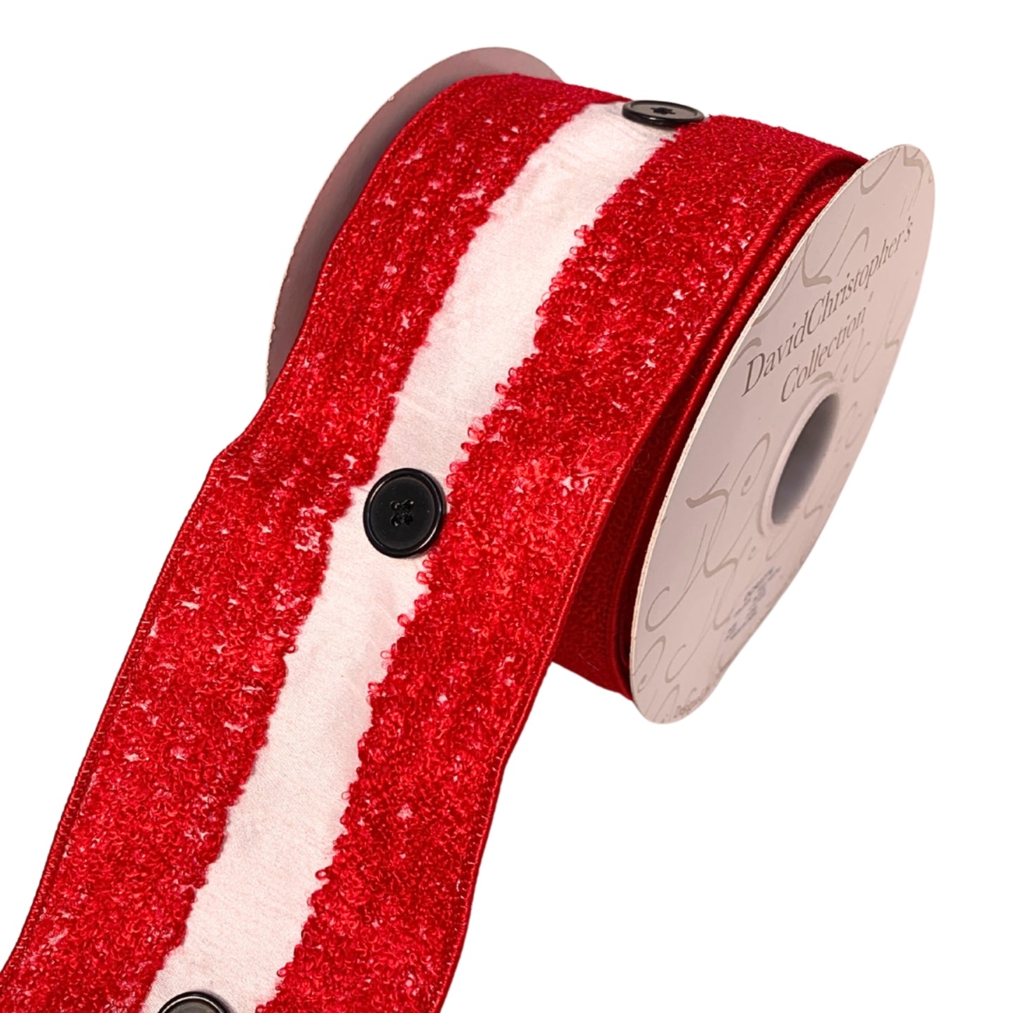 Red Fuzzy White Center Button Ribbon 4”X10YD | IR