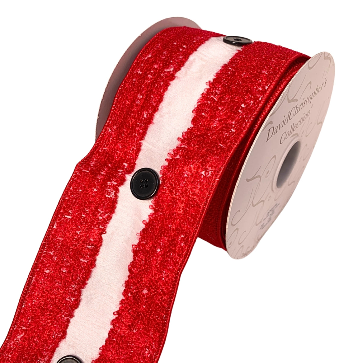 Red Fuzzy White Center Button Ribbon 4"X10YD | IR