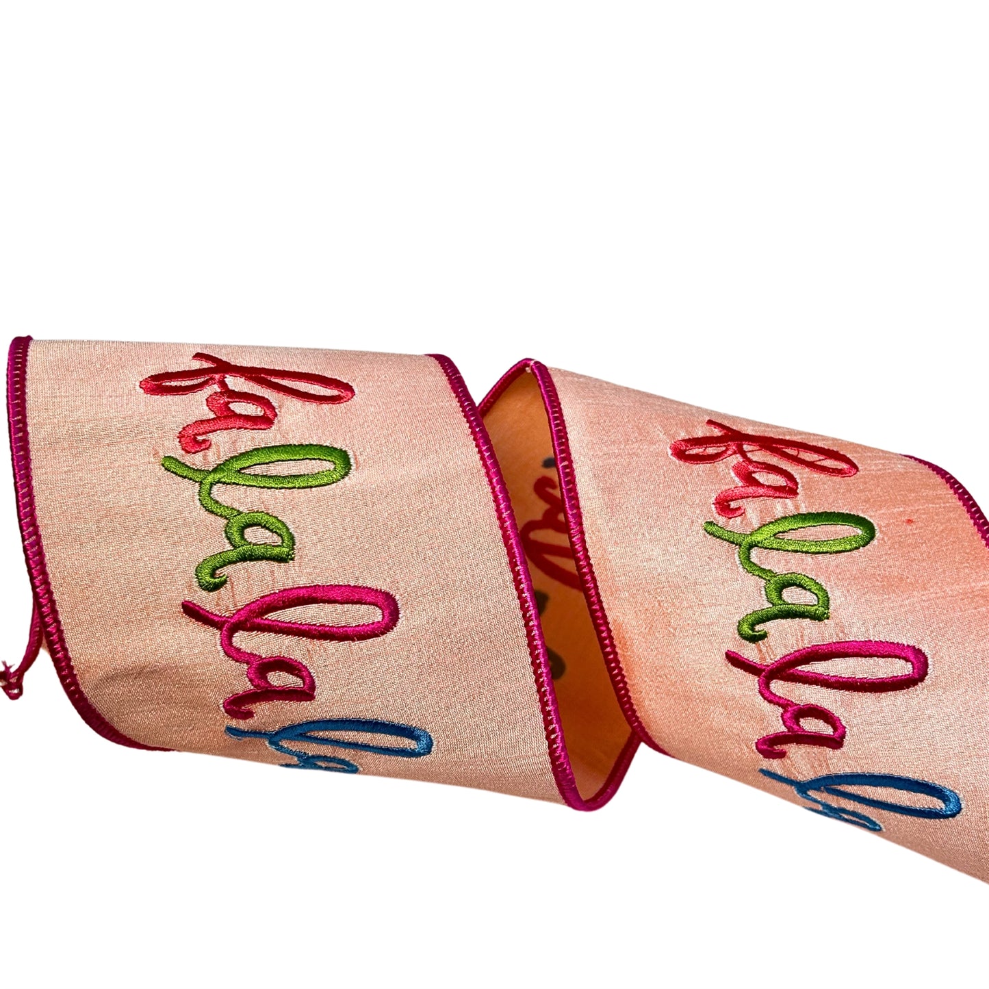 Peach Faux Dupioni Multi Color Fa La La La Ribbon 4” x 10yd | IR