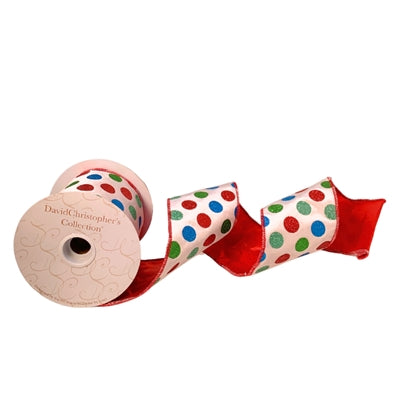 White Velvet Multi Color Dot Ribbon 4”X10YD | IR