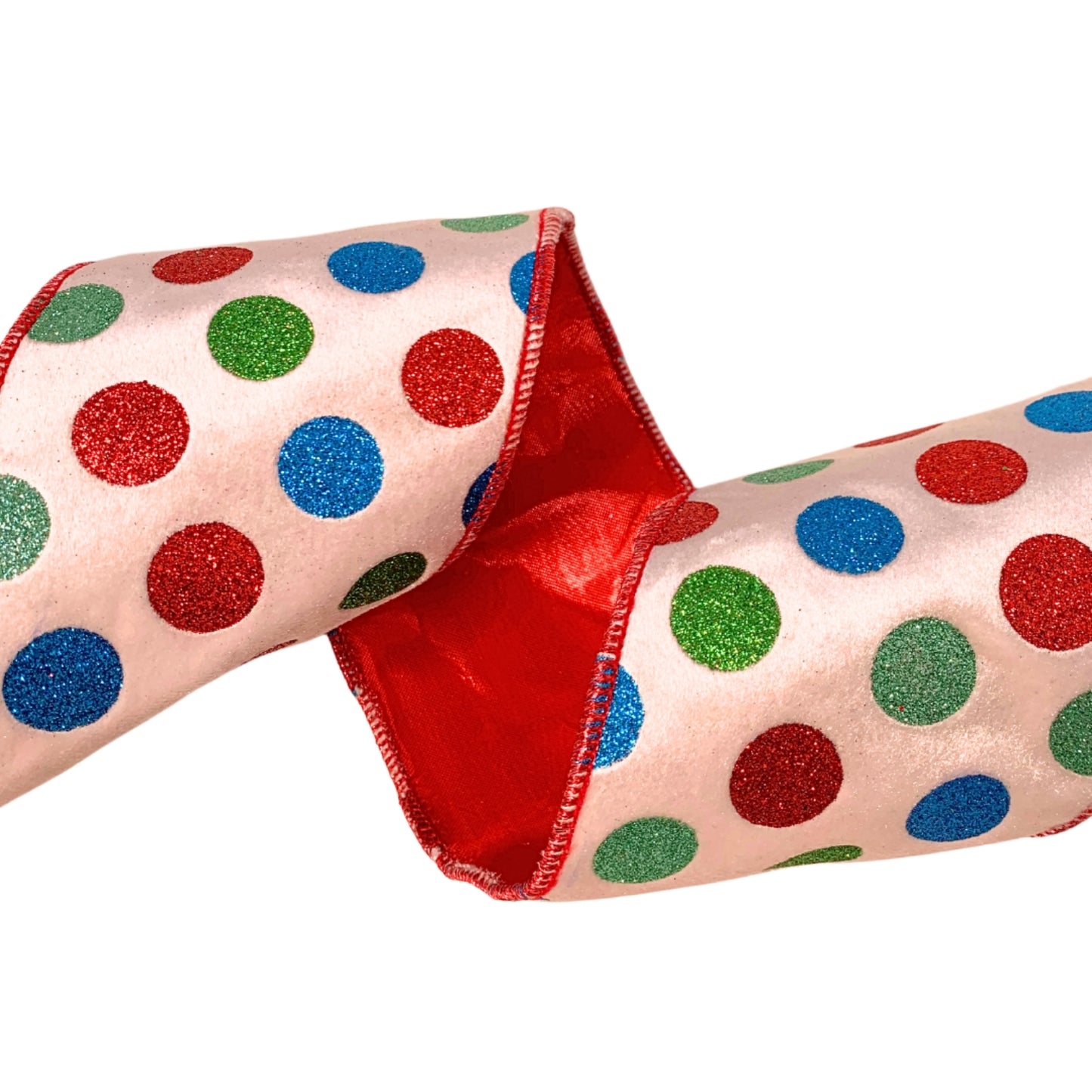 White Velvet Multi Color Dot Ribbon 4”X10YD | IR