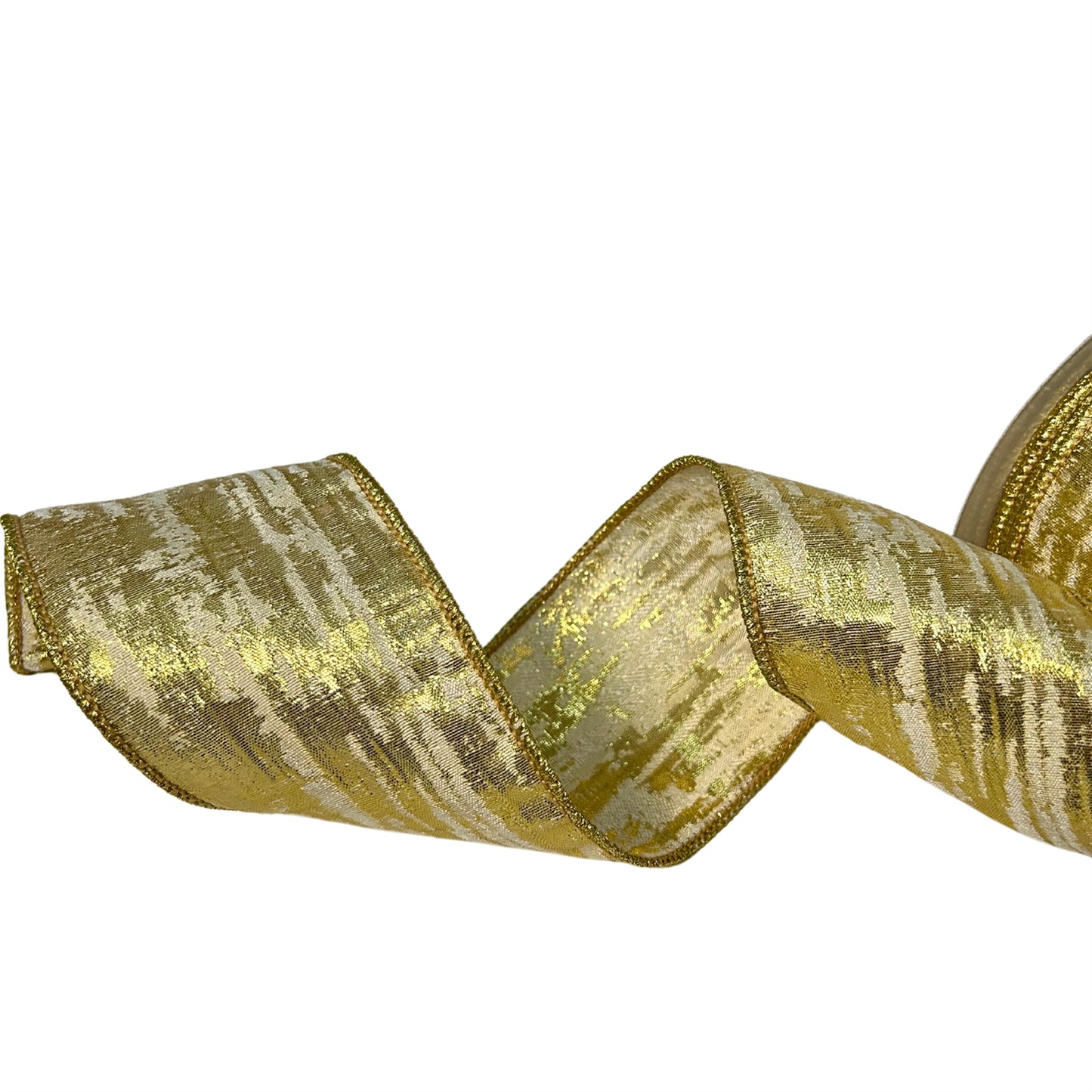 Metallic Gold White Abstract Ribbon 2.5"X10YD | IR