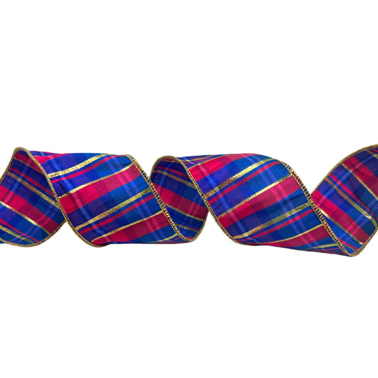 Bold Stripe Plaid 2.5''X10 YD -Pink / Blue Ribbon  | IR