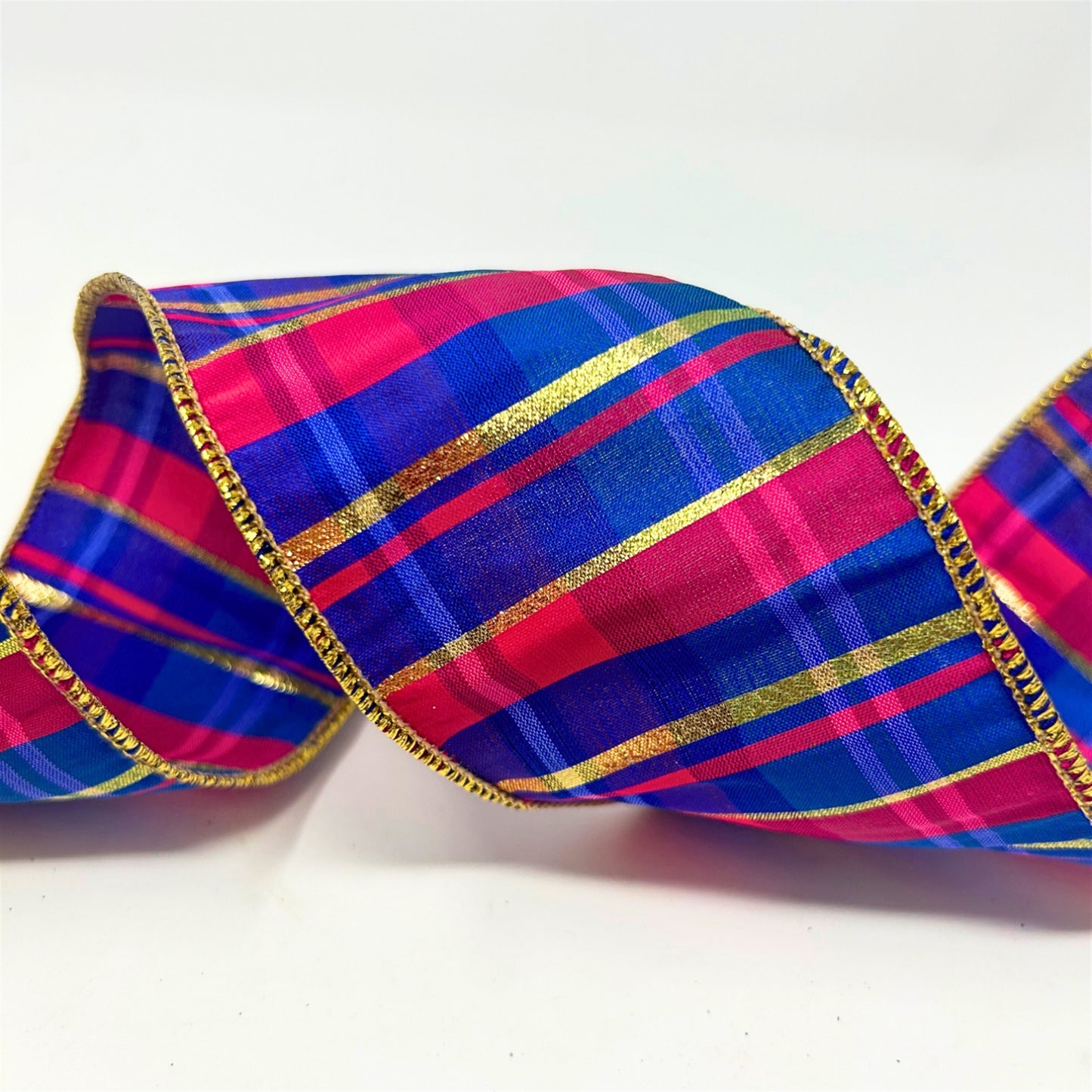 Bold Stripe Plaid 2.5"X10 YD -Pink / Blue Ribbon | IR