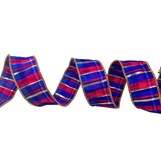 Bold Stripe Plaid 1.5'' X 10 YD -Pink / Blue Ribbon  | IR