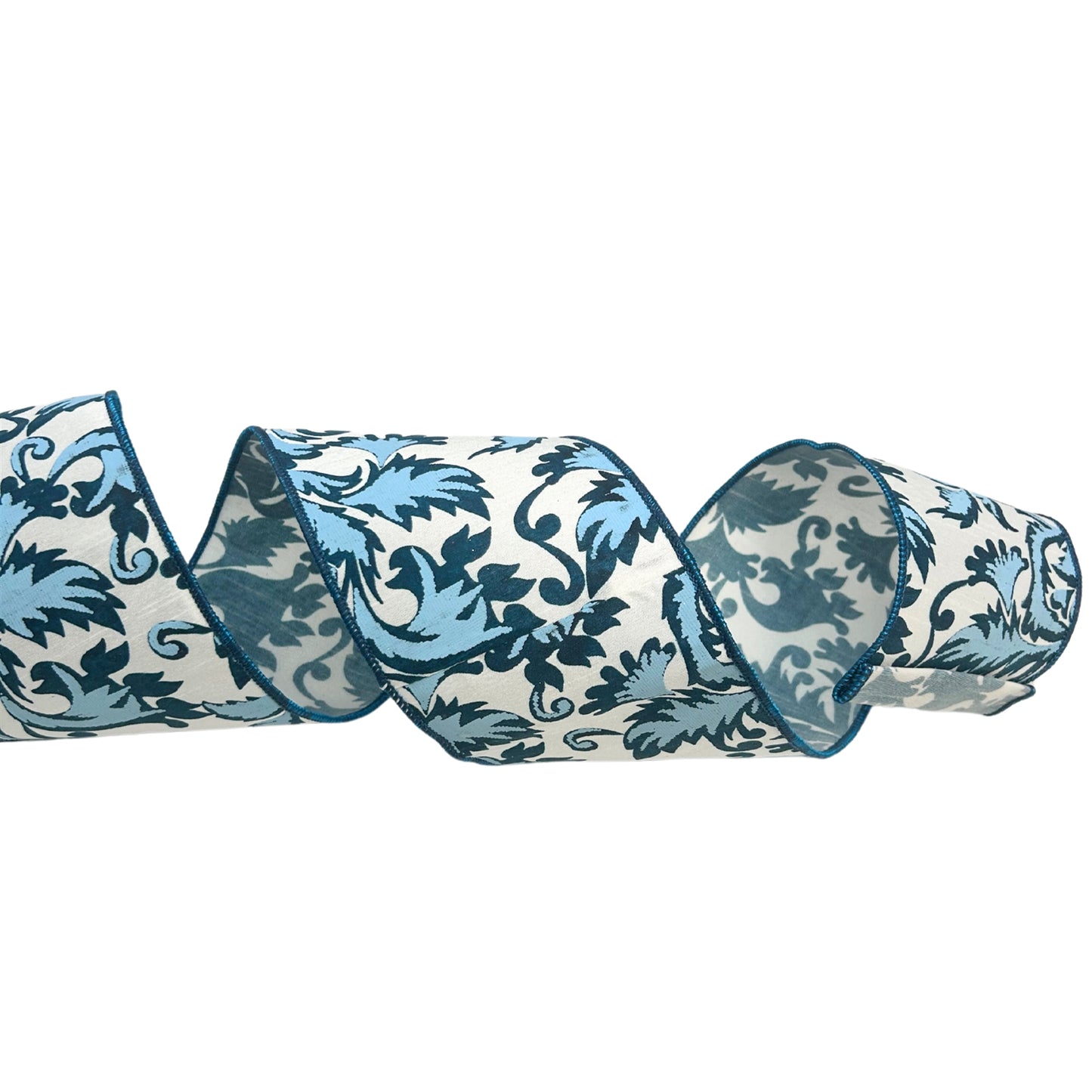 Elegant Acanthus Faux Canvas Ribbon 4''X 3 YD-Blue/White Ribbon | IR