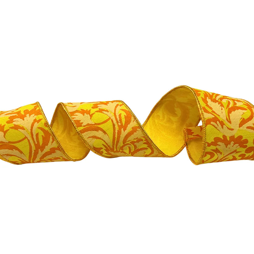 5 YARDS--Elegant Acanthus Faux Canvas Ribbon 2.5''X 5YD-Yellow/Orange Ribbon