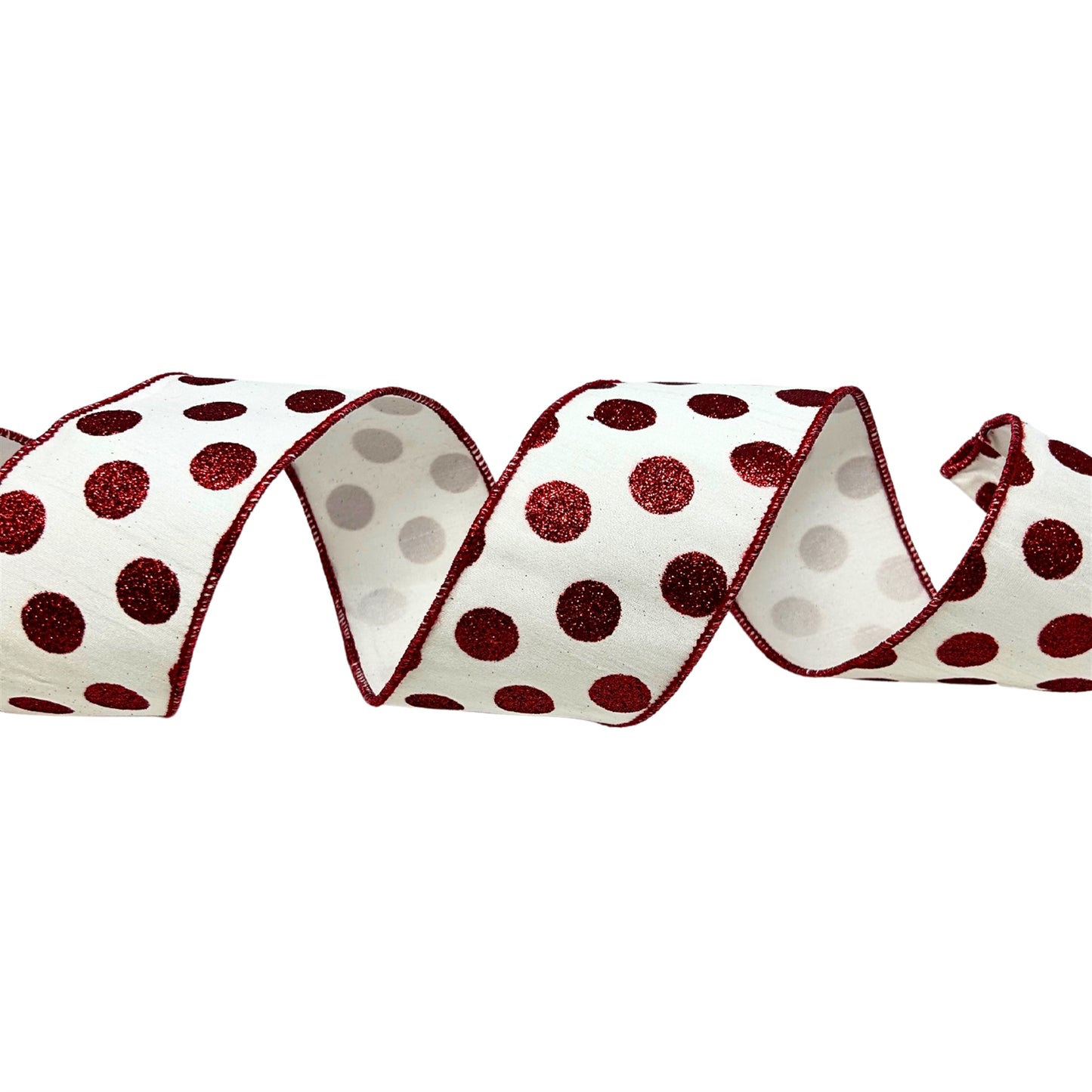 2.5'' X10 YD White Ribbon with Red Glitter Dots Ribbon | IR