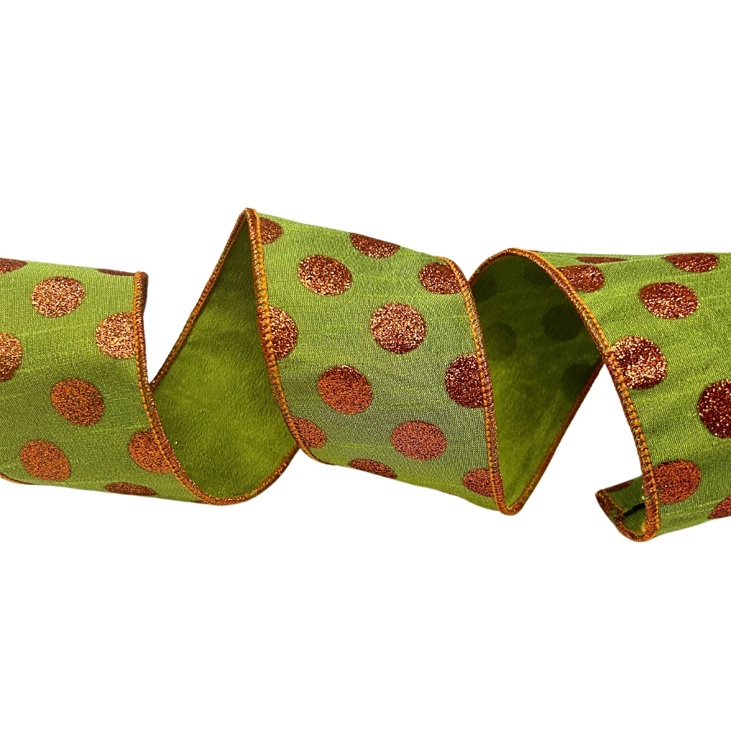 Green Ribbon with Orange Glitter Dots 2.5'' X10 YD Ribbon | IR