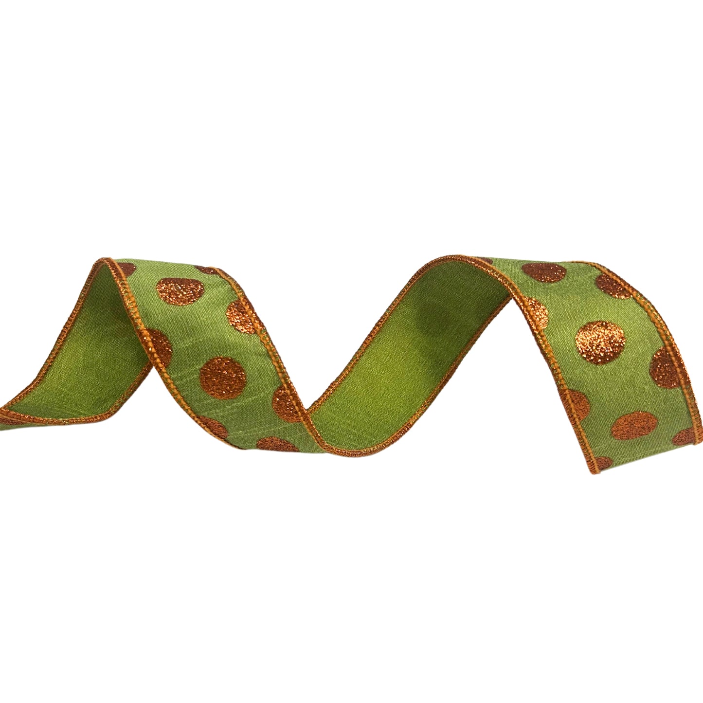 Green Ribbon with Orange Glitter Dots 1.5'' X10 YD Ribbon | IR